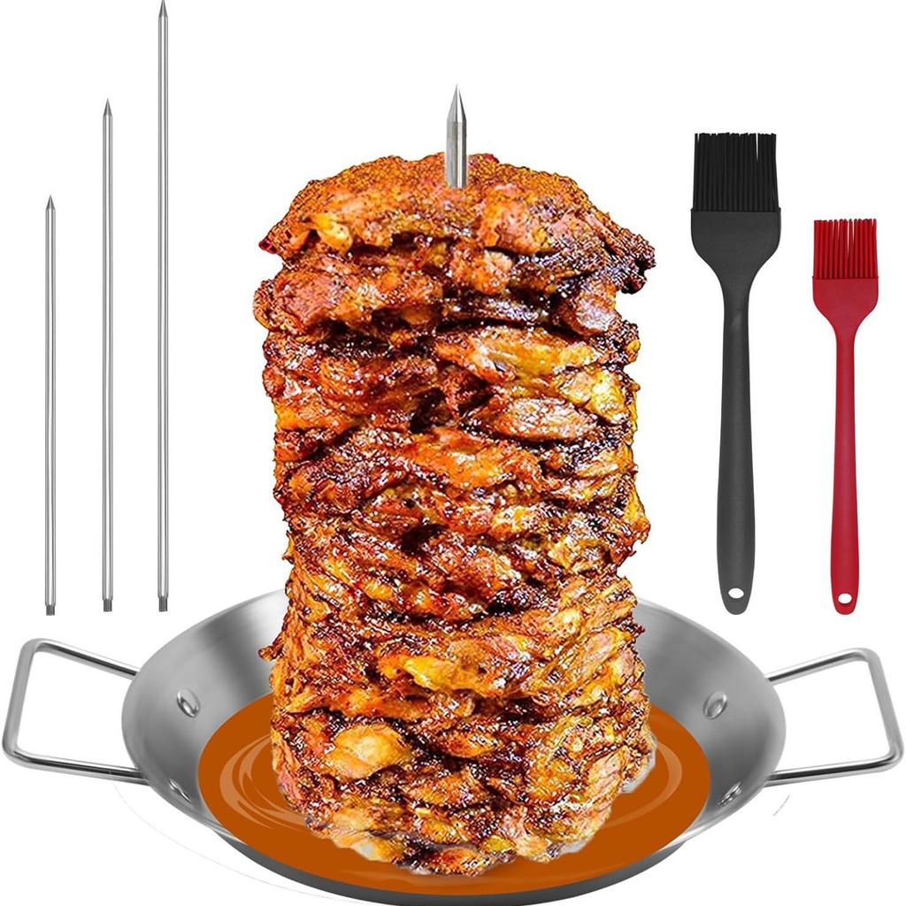 Lihe Stainless Steel Vertical Chicken Roaster Pan, BBQ Roasting Tray With Skewers & Basting Brush, Multiple Kit Options
