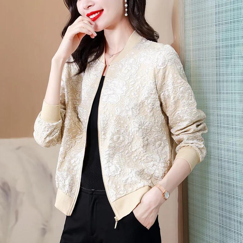 

Женские жаккардовые куртки Короткие пальто Высококачественная повседневная верхняя одежда Свободная верхняя одежда Весенне-осенняя одежда Пальто S бежевый