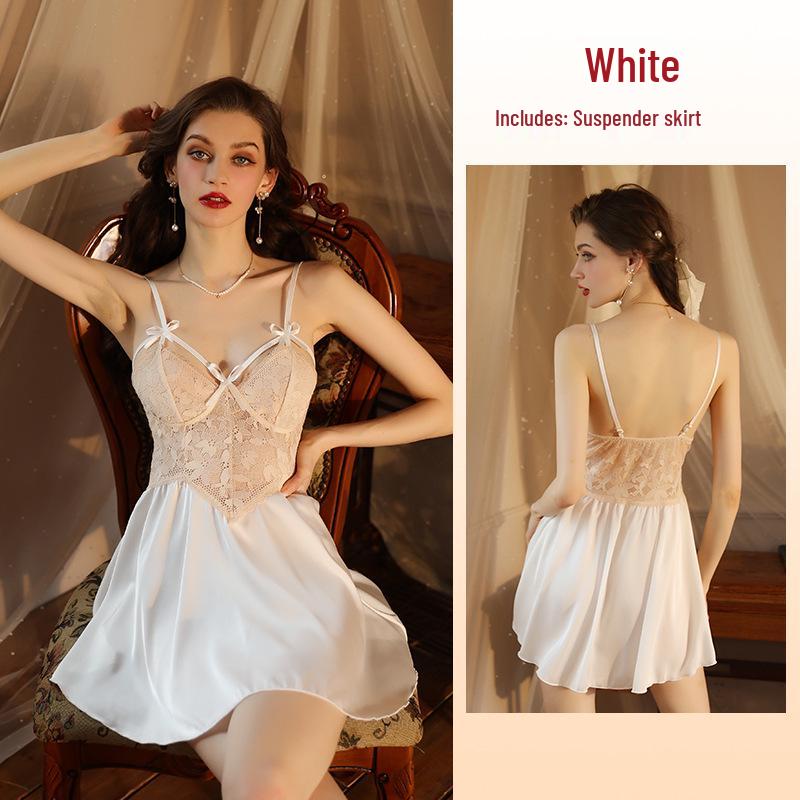 Fiyun Sexy Backless Lace Satin Slip Nightgown