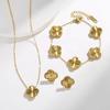 Diamond-Studded Titanium Four-Leaf Clover Jewelry Set: Necklace, Bracelet, Earrings, and 18K Gold Color-Preserving Five-Flower Bracelet