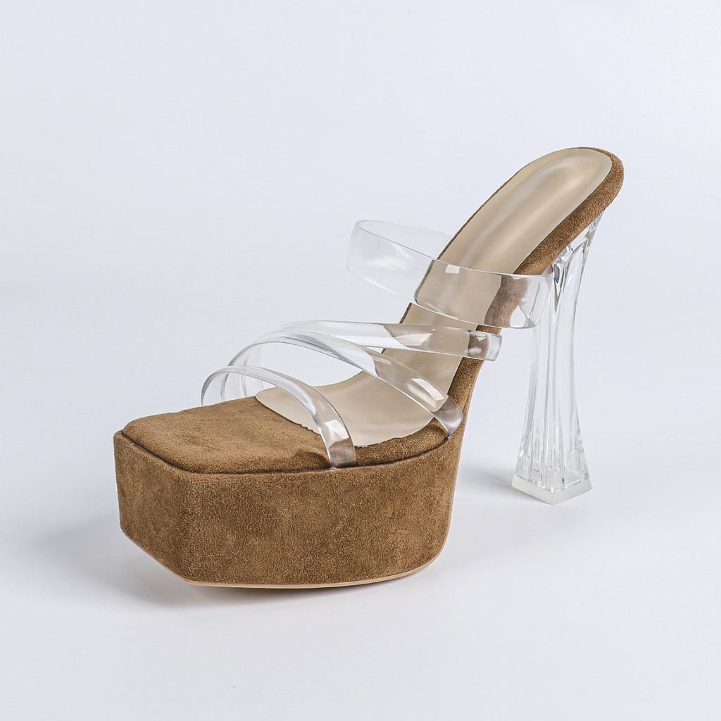 MCLUBGIRL 2026 Summer Wear Crystal Cool Slippers Thick-soled Waterproof Transparent Word With High-heeled Sandals LFD-3640-6