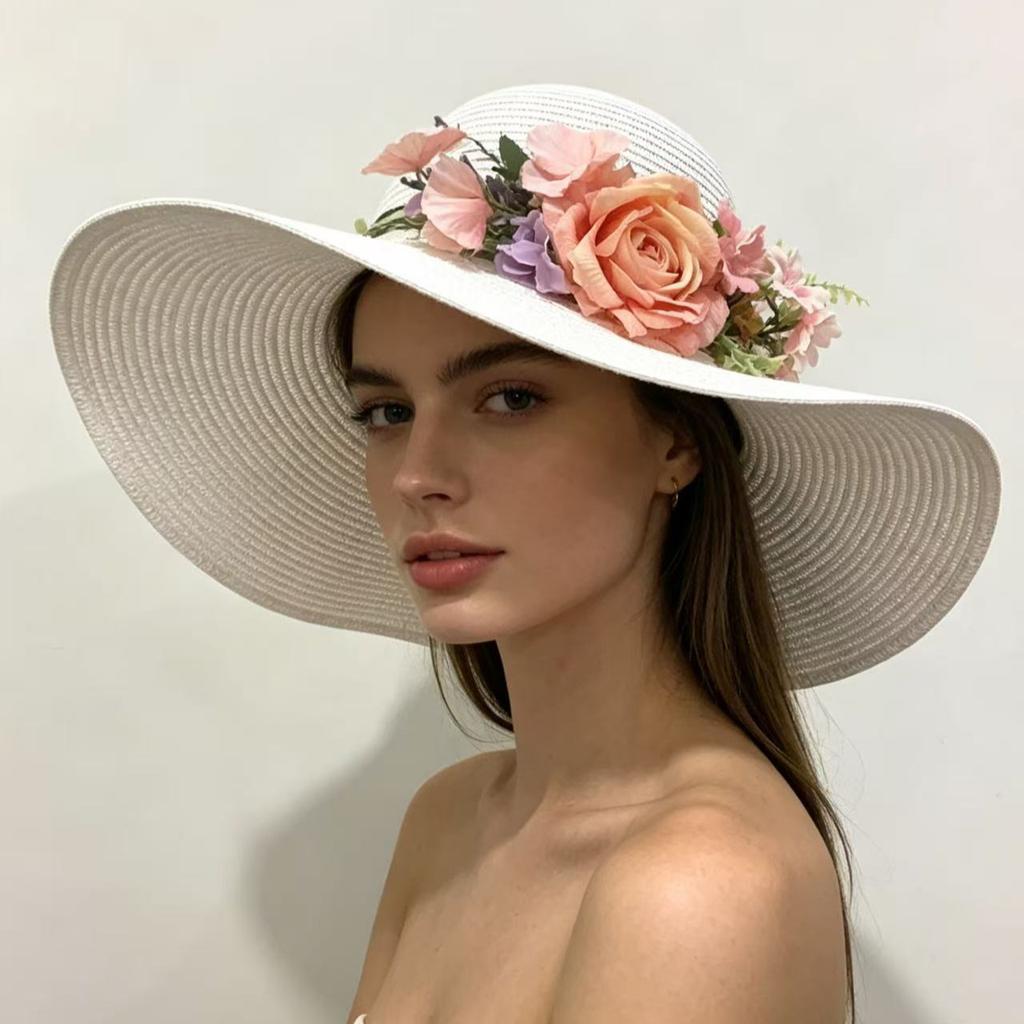 Hat Women's Summer Flowers Straw Hat Sun Hat Big Edge Beach Hat Women's Sunscreen Cool Hat Basin Hat Self-operated