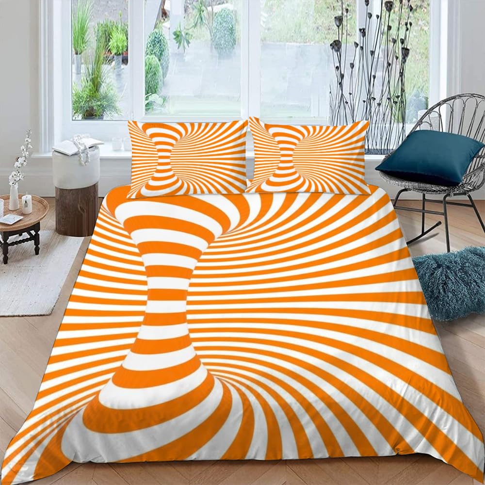 Visual Space Bedding Set Colorful Art Comforter Cover Rainbow Gradient Duvet Cover Optical Illusion Bedspread Cover Full King