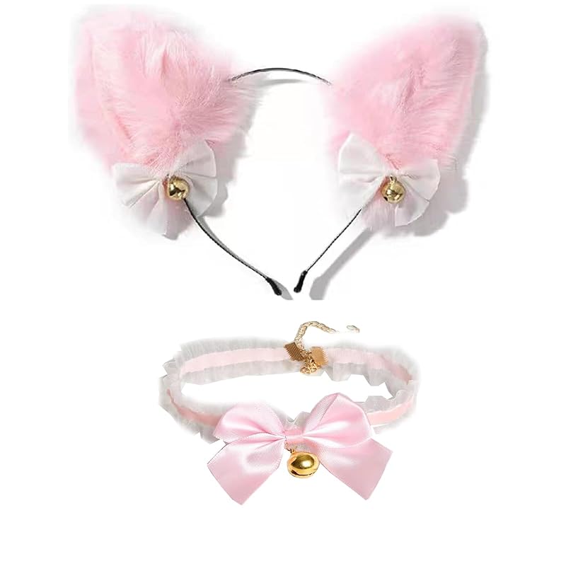 

[HAPVITAL] cat ears headband with bell black white bow knot halloween cosplay cute hair ornament costume disguise Accessories adult ear shaped