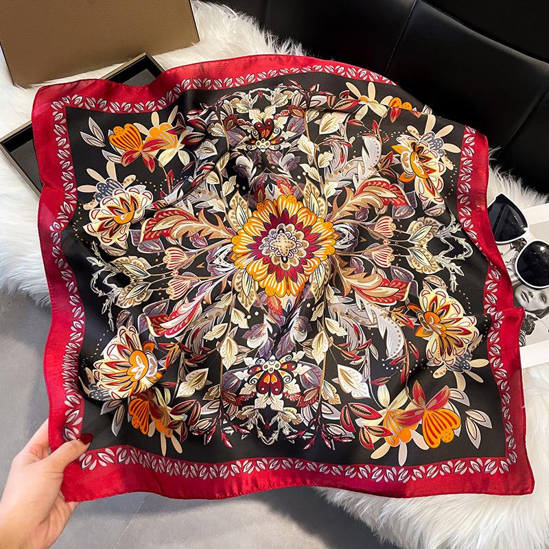 Summer High-End Simulation Silk Square Scarf Femininity Versatile Sunscreen Large Shawl Silk Scarf Variety
