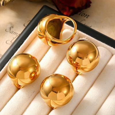 Pierścionek Vintage Chubby Ball Osobowość Przesadzony Design Stal Nierdzewna Platerowana 18K Prawdziwe Złoto Biżuteria na Rękę