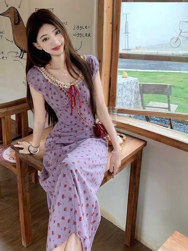 Large size gentle wind dress women's summer pear-shaped body floral skirt fat MM belly and thin skirt
