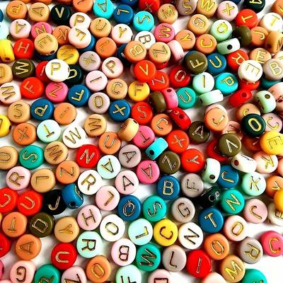 100 pezzi 7mm Perline Rotonde con Lettere dell'Alfabeto Perline Acriliche Colorate con Lettere Metalliche Dorate per Creazione di Gioielli Fai da Te, Braccialetti, Collane, Portachiavi