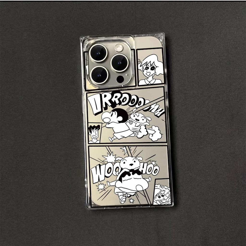 Clear Square Back Tube Case Protection For iPhone 14 Pro Max 13 11 12 16 ProMax 15 Plus Anti-Oxygen,Cartoon Crayon Shin Pattern Casing