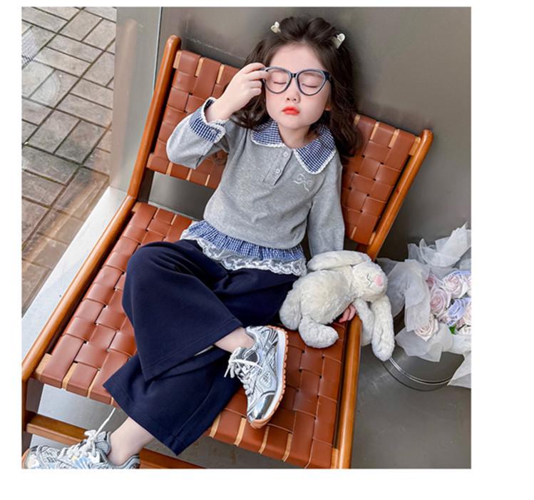 Meng Tang Tang Spring Girls' Color Block Bib Pants & Sweatshirt Set - Baby Korean Style Two-Piece.