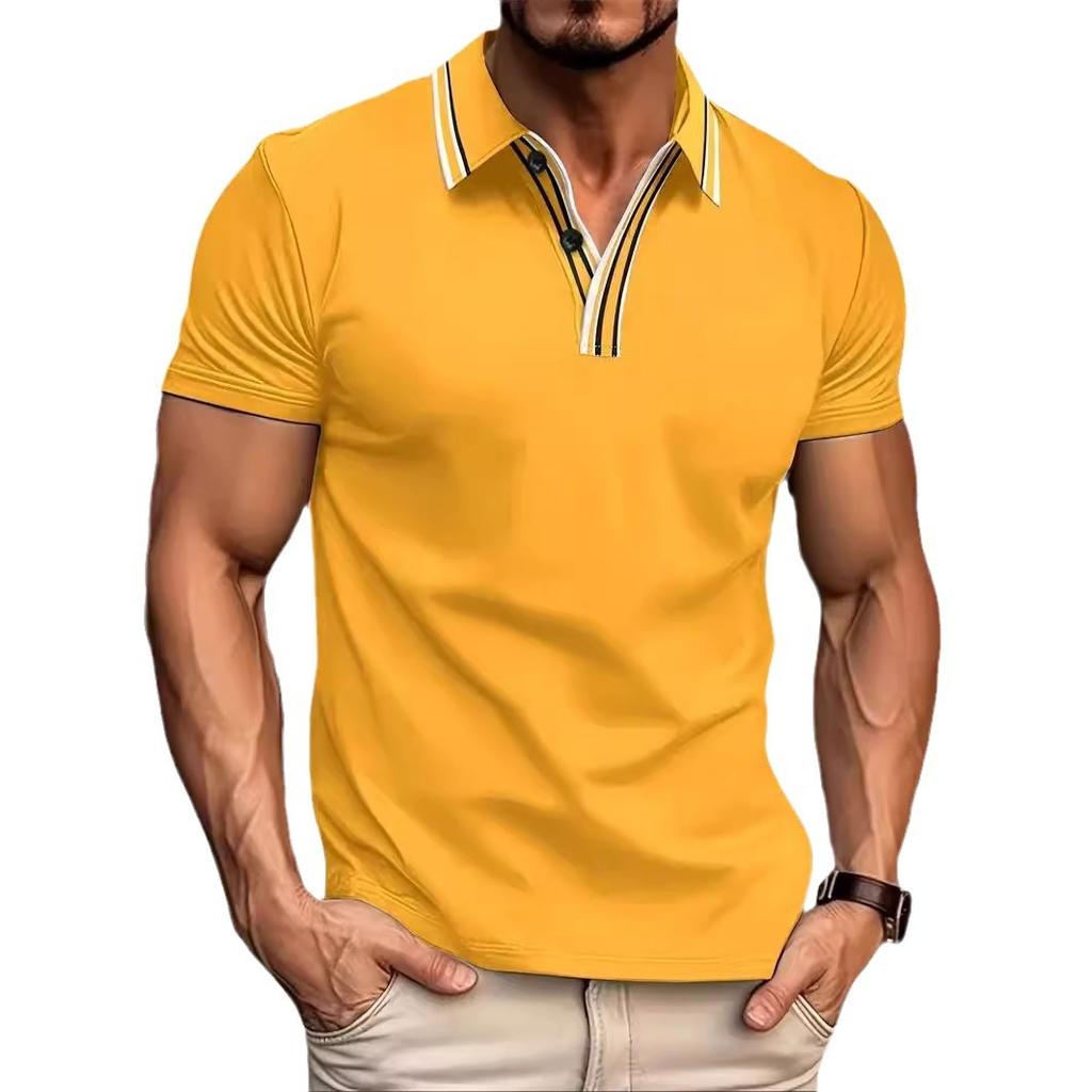 New Men's Collar Striped Casual POLO Shirt V-neck Button Business Versatile T-shirt Tops