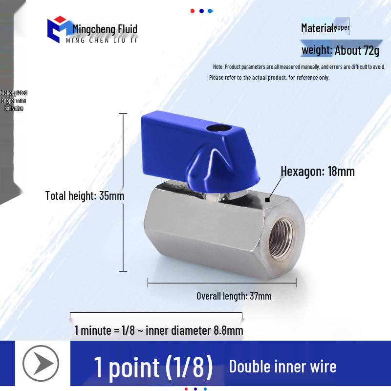 Compact Ball Valve with Double Male/Female Thread, Sizes 1/4", 3/8", 1/2", Pneumatic Polished Electroplated Switch Valve Accessory.