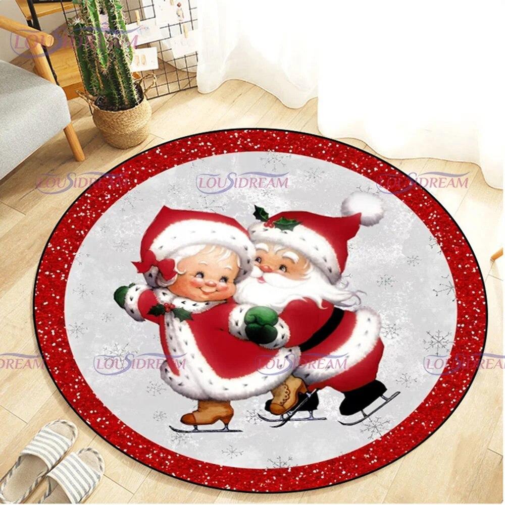Christmas Snowman Round Carpet Floor Mat Living Room Carpet Kitchen Mat Santa Claus Carpet Picnic Mat Children's Room Decor