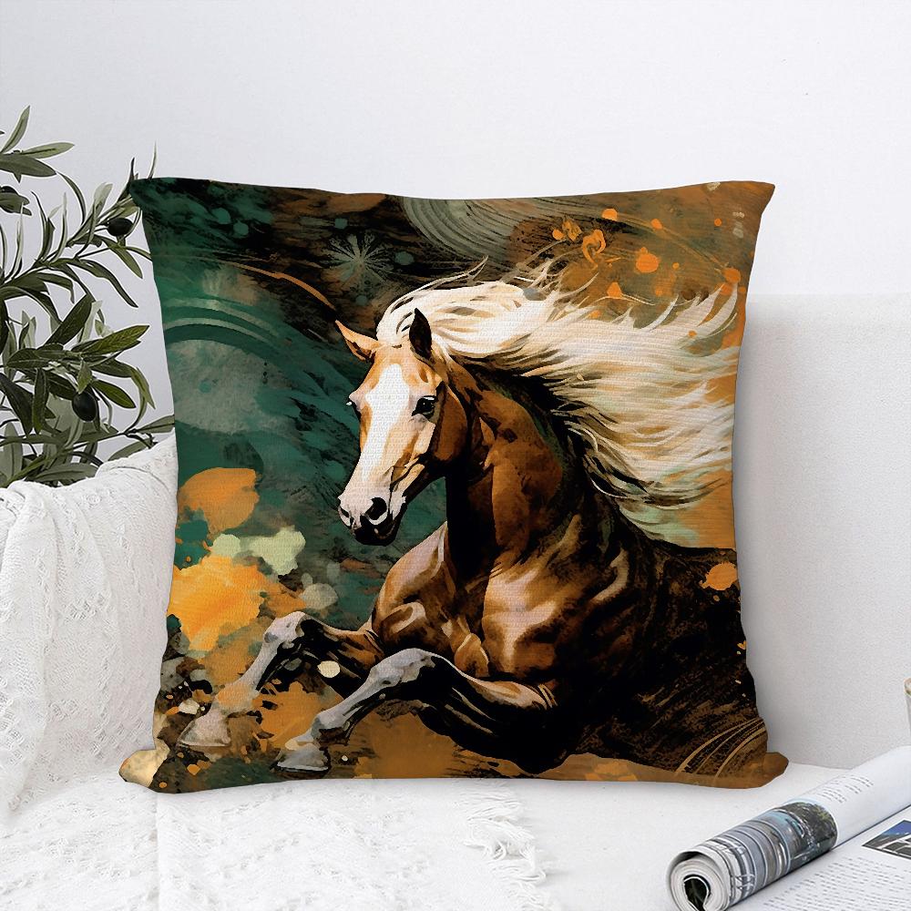 Масляная живопись Лошадь Наволочка Плюшевая ткань Мягкая наволочка Двусторонний принт Чехол на подушку для дивана Декоративная наволочка 16x16Inch