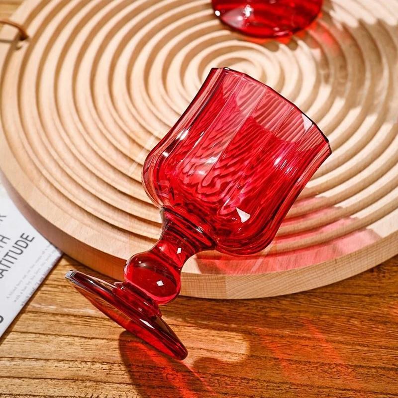 Glass Pleated Wine Goblet Champagne Cocktail Glass Bar Party Supplies Sglass Whiskey Juice Drink Glass Retro Transparent