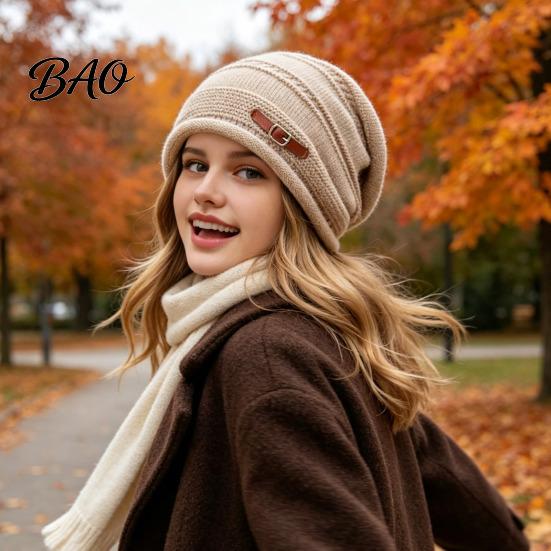 Velvet Lined Thermal Cap Winter Knitted for Women Girls, Thickened Warm Hat Cold Weather, Casual Outdoor Snow Plush Fashion Stacked Hat, Stylish