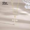 925 Sterling Silver Gold Plated Zircon Double Cross Pendant Engagement Wedding Fashion Necklace Cross Chain Women