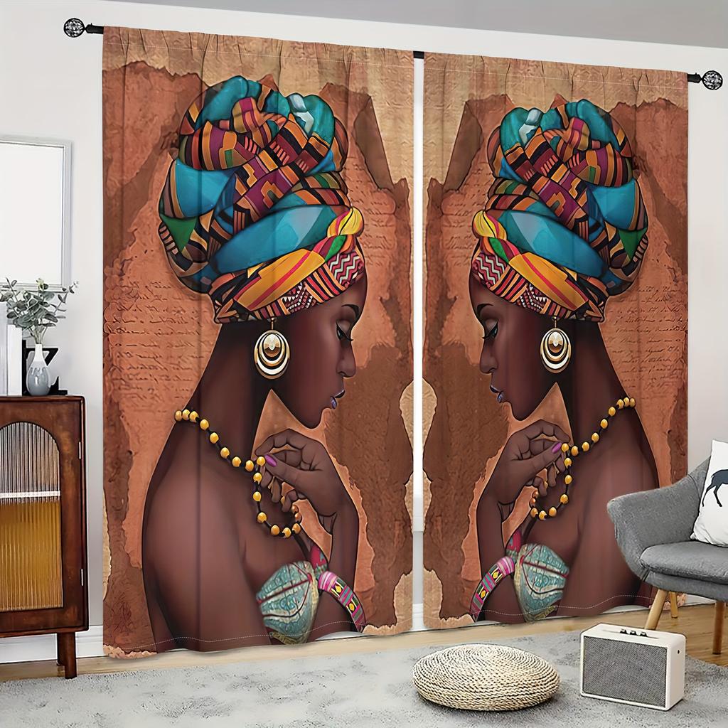 2 Stück, Boho Damen Print Vorhang mit Stangentasche zur Montage, Digitaldruck Vorhänge, Polyestermaterial, Geeignet für Wohnzimmer, Schlafzimmer
