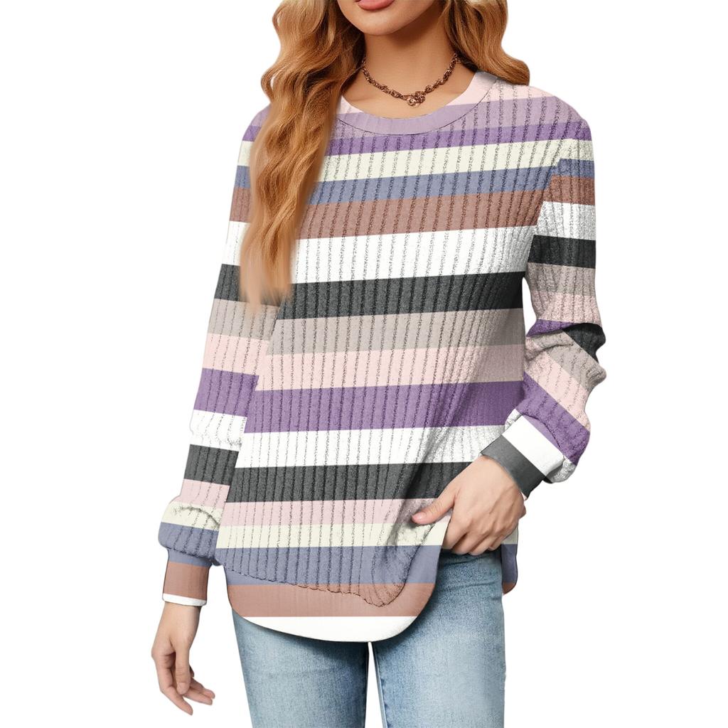 Fashionable Women's Long Sleeved Gradient Floral Print Lightweight Sweater With Loose Round Neck Top