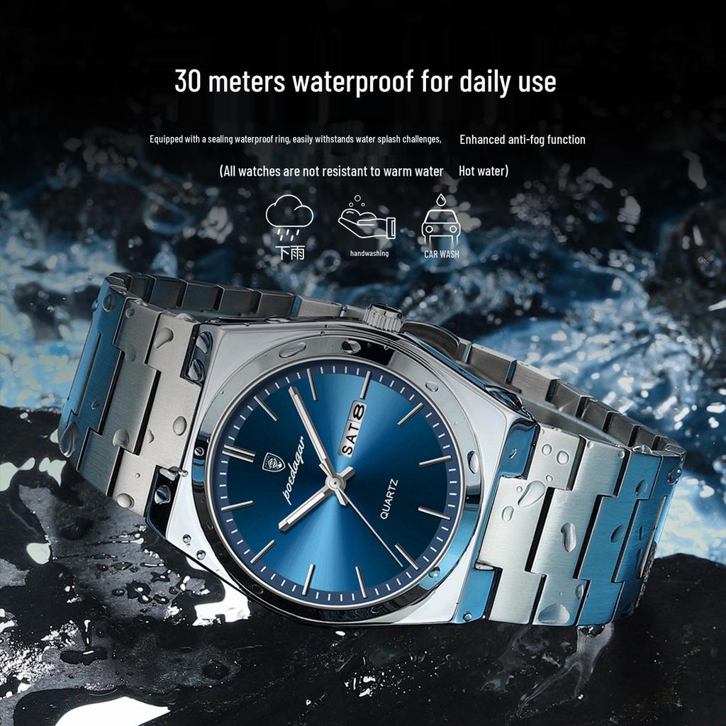 POEDAGAR Ultra-dünne Quarz-Herrenuhr Wasserdicht mit Doppelkalender - Stilvoller Bestseller