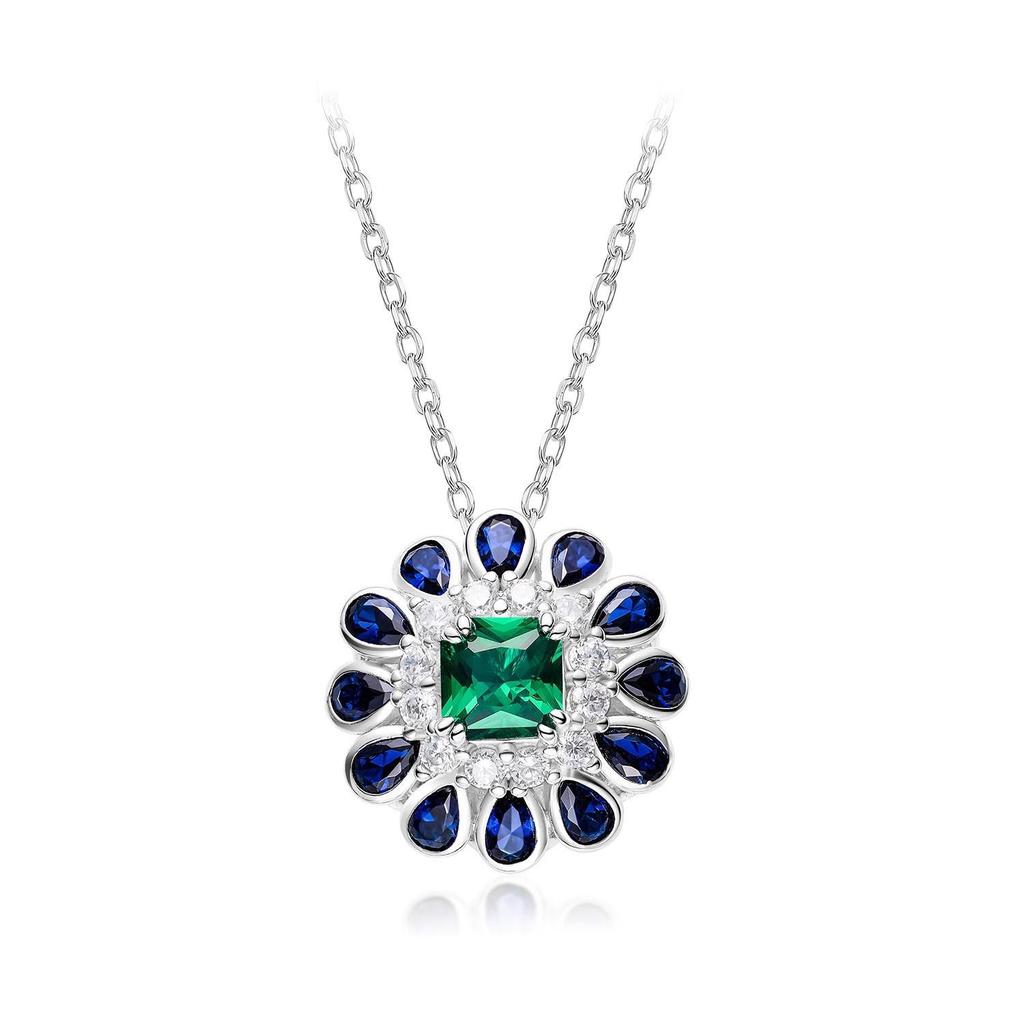 Retro Sunflower Pendant & Synthetic Emerald Stud Earrings with Open Ring - Gemstone Set for Women