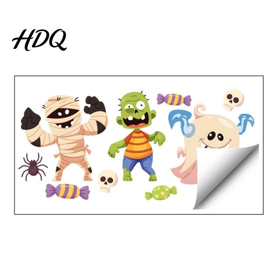 Reusable Static Cling Ornaments Halloween Window Clings Cartoon Ghost Pumpkin Witch Monsters Decals Waterproof Seasonal Glass Surface Adhesives