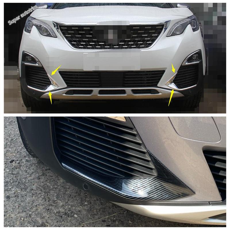 Chrome / Carbon Fiber Look Front Fog Lights Lamps Eyebrow Strip Cover Trim For Peugeot 3008 5008 GT 2017 - Car Accessories