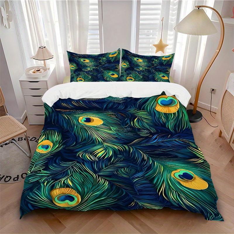 

3pcs Animal-themed Peacock Feathers Soft and Comfortable Breathability, Bedding Set, Machine Washable, Suitable for All Seasons141 135x200cm
