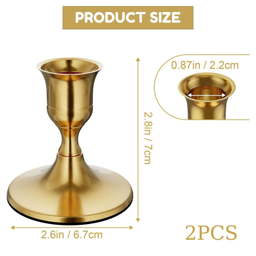 Vintage Brass Gold Taper Candle Holders, Set of 2, Metal Taper Candlestick Holder for Dinner Room Table Centerpiece Brass Gold, Set of 2