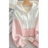 Korean Pink Patchwork Hooded Knitted Sweater, Women's New Lazy and High-end Knitted Top