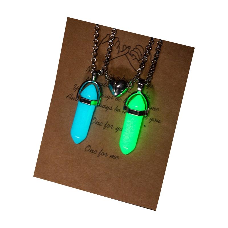 

2Pcs Fluorescent Hexagonal Crystal Pendants Necklaces Bullet Natural Stone Necklaces Magnet Matching Necklace Jewelry