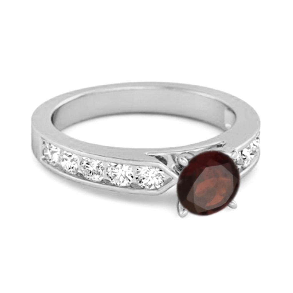 Granat Runder Solitär Statement Ring - 925er Sterlingsilber