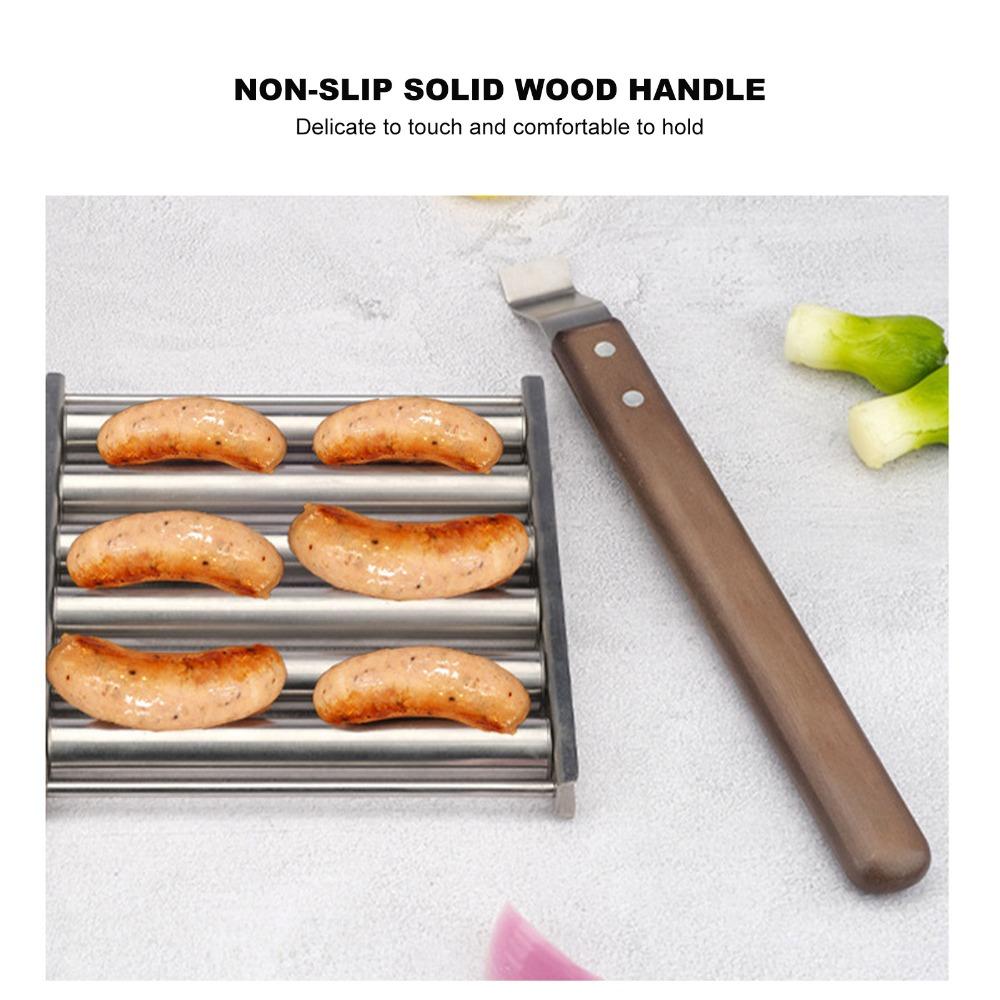 Abnehmbarer Holzgriff Hot Dog Roller Silberner Hot Dog Grill Wurstgrill Camping Kochstelle