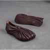 Johnature Retro Handmade Pleated Flats Genuine Leather Round Toe Soft Soled Lightweight Women's Slip-on Shoes