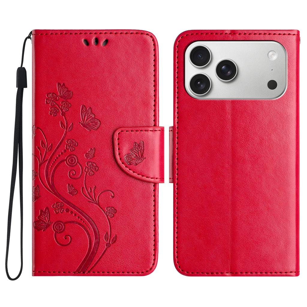 For iPhone 17 Pro Case Imprinted Mini Butterfly Leather Wallet Phone Cover