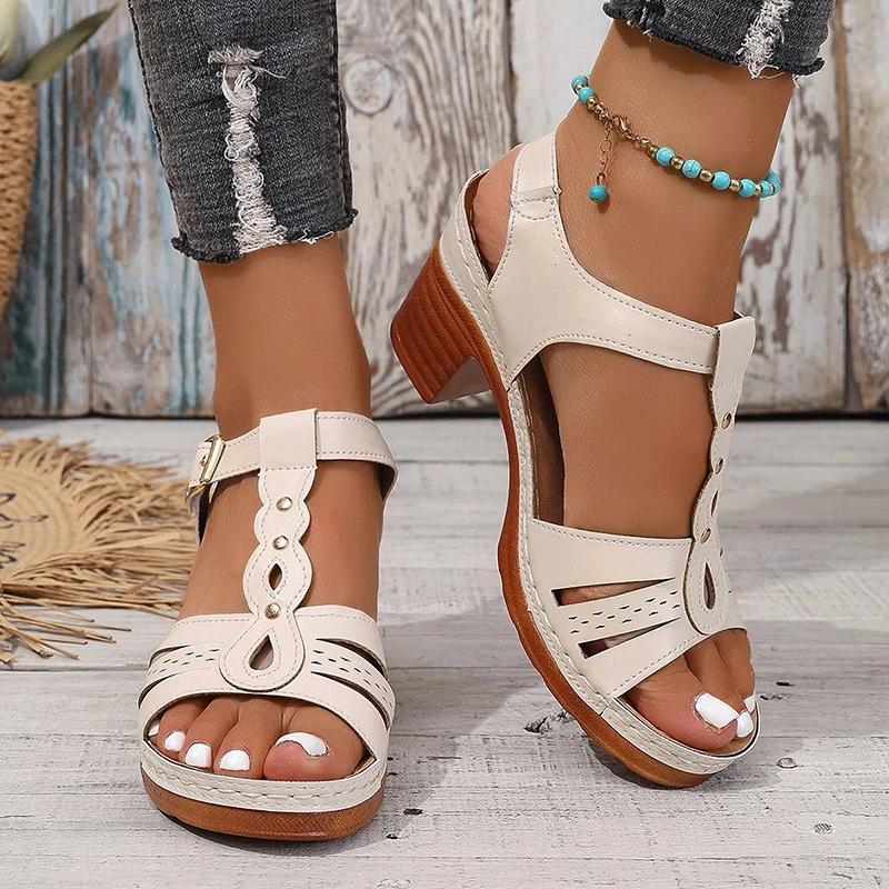 Chunky Heel Platform Roman Sandals for Women Lightweight Buckle Strap Casual Sandals Woman Summer Comfort Block Heeled Sandalias