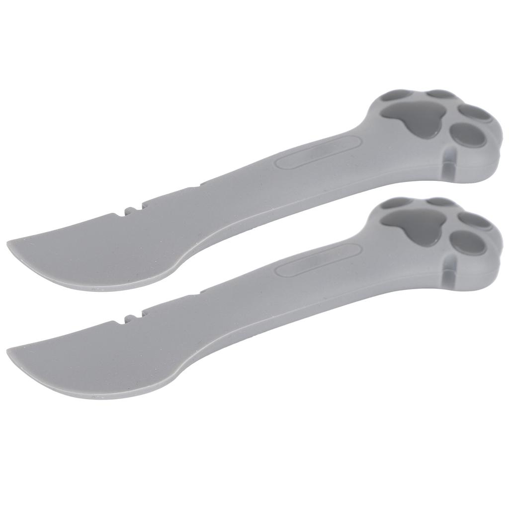 2pcs Multifunction Pet Cat Paw Can Opener Food Spoon Silicone Lightweight Washable for CatGray