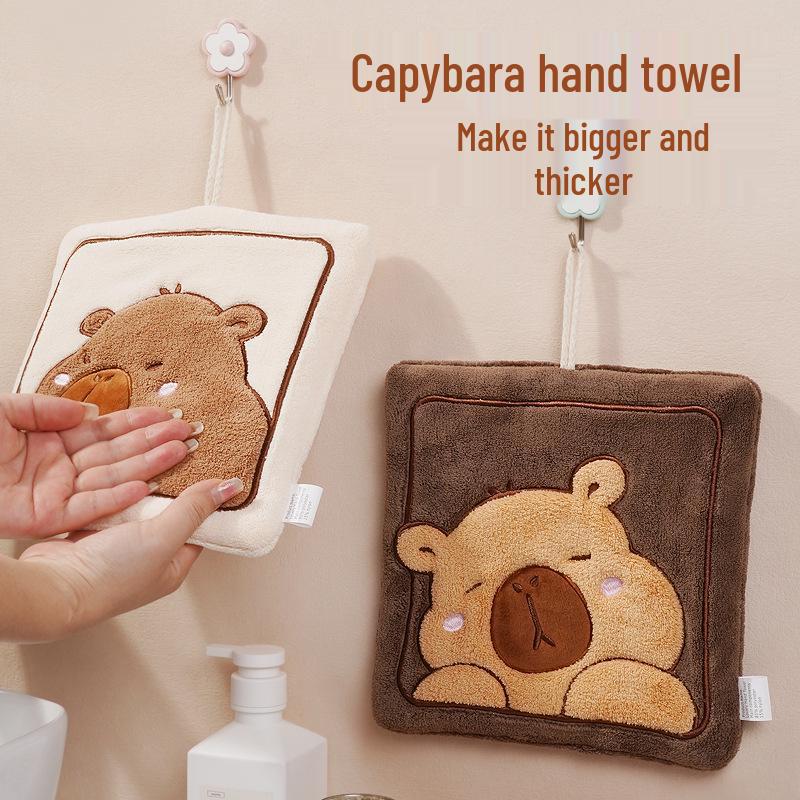 Capybara Cartoon Coral Fleece Hand Towel - Absorbent & Thickened for Kitchen/Bathroom Use