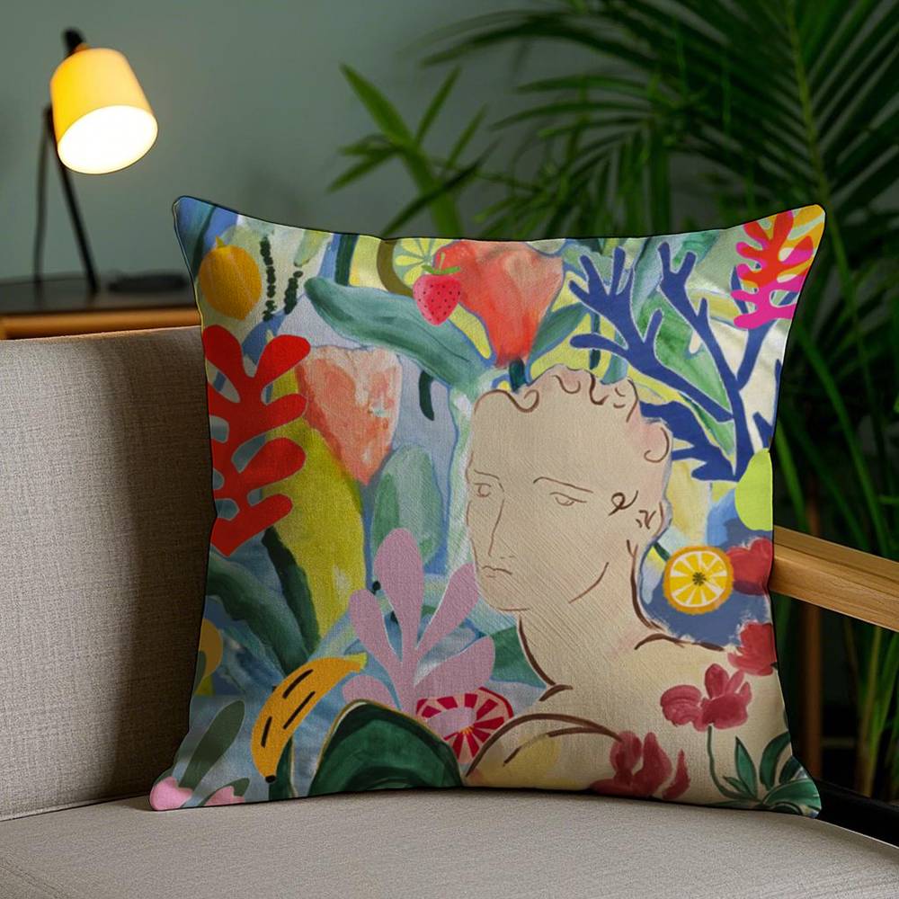 H-Henri M-Matisse Painting Pillow Case Home Dorm Chair Back Short Plush Double-sided Printing Office Nap Time Cushion Cover