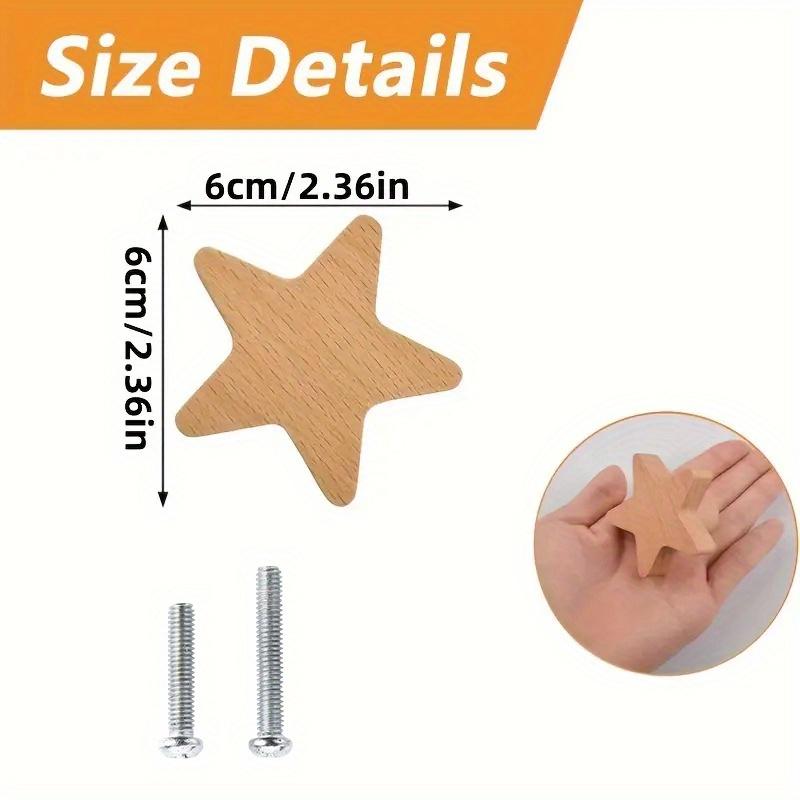 Gałki do szuflad w kształcie gwiazdy w stylu bohemy, 6 szt. drewniane uchwyty do komody z drewna bukowego do szaf/szuflad/szafek, ze śrubami