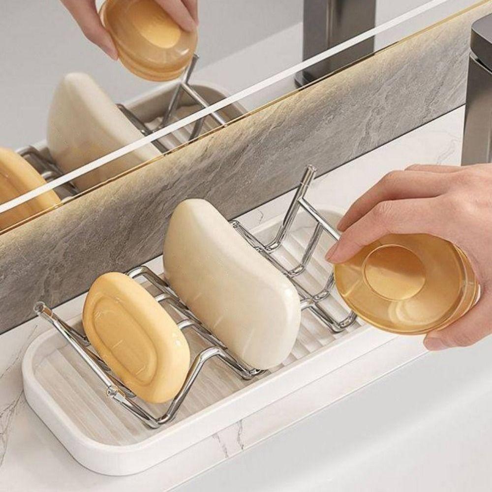 2/3 Grids W Shaped Soap Holder Stainless Steel Space Saving Soap Storage Rack with Drain Tray Moisture-Proof Soap Stand Sink