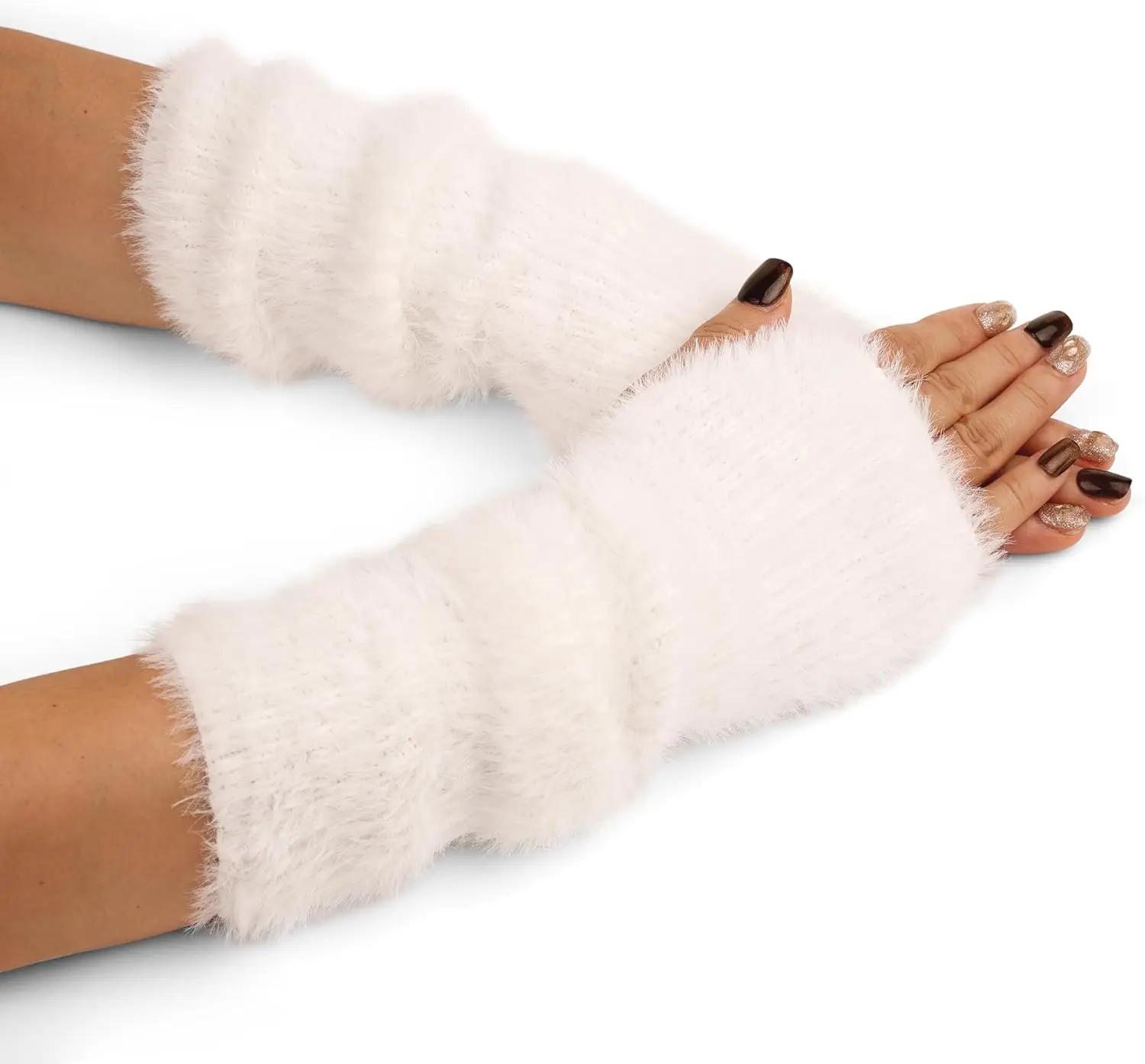 Botvotee Осень Зима Женские Митенки Бархат под норку Митенки без пальцев Y2K Нарукавники One Size