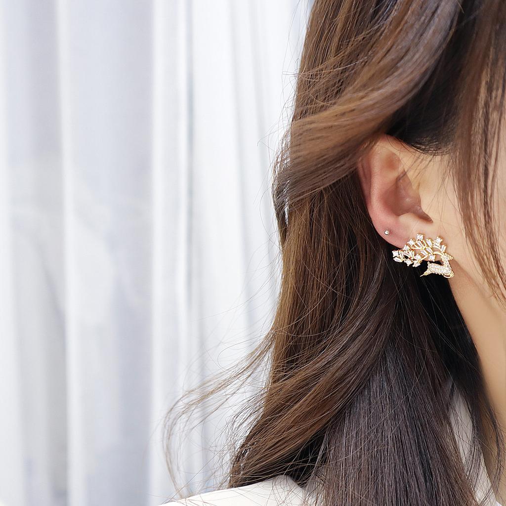 Korea  Design Fashion Jewelry Exquisite 14K Real Gold AAA Zircon Earrings Small Road Branch Women's Party Party Earrings