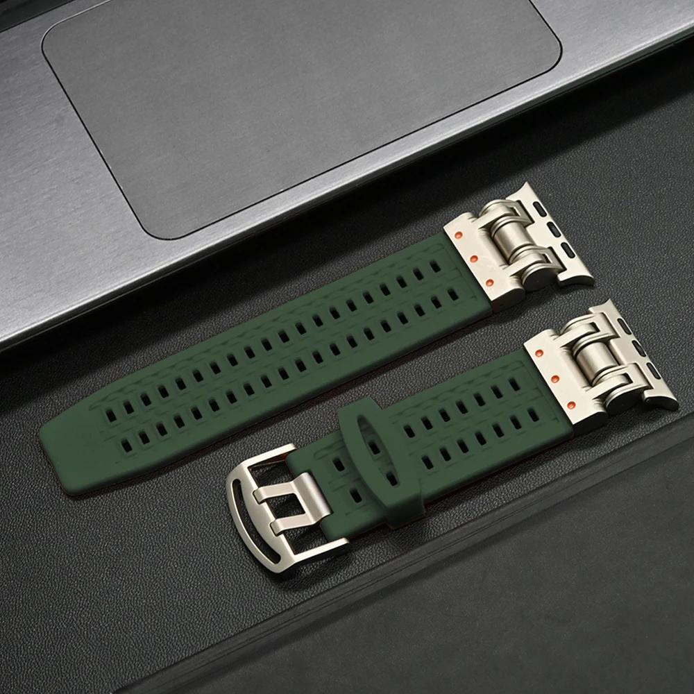 Silicone Bracelet Band for Apple Watch Ultra 2 Series 9 8 7 6 5 4 Se 3 Titanium Color Strap for Iwatch Ultra2 49mm 45mm 44 42mm
