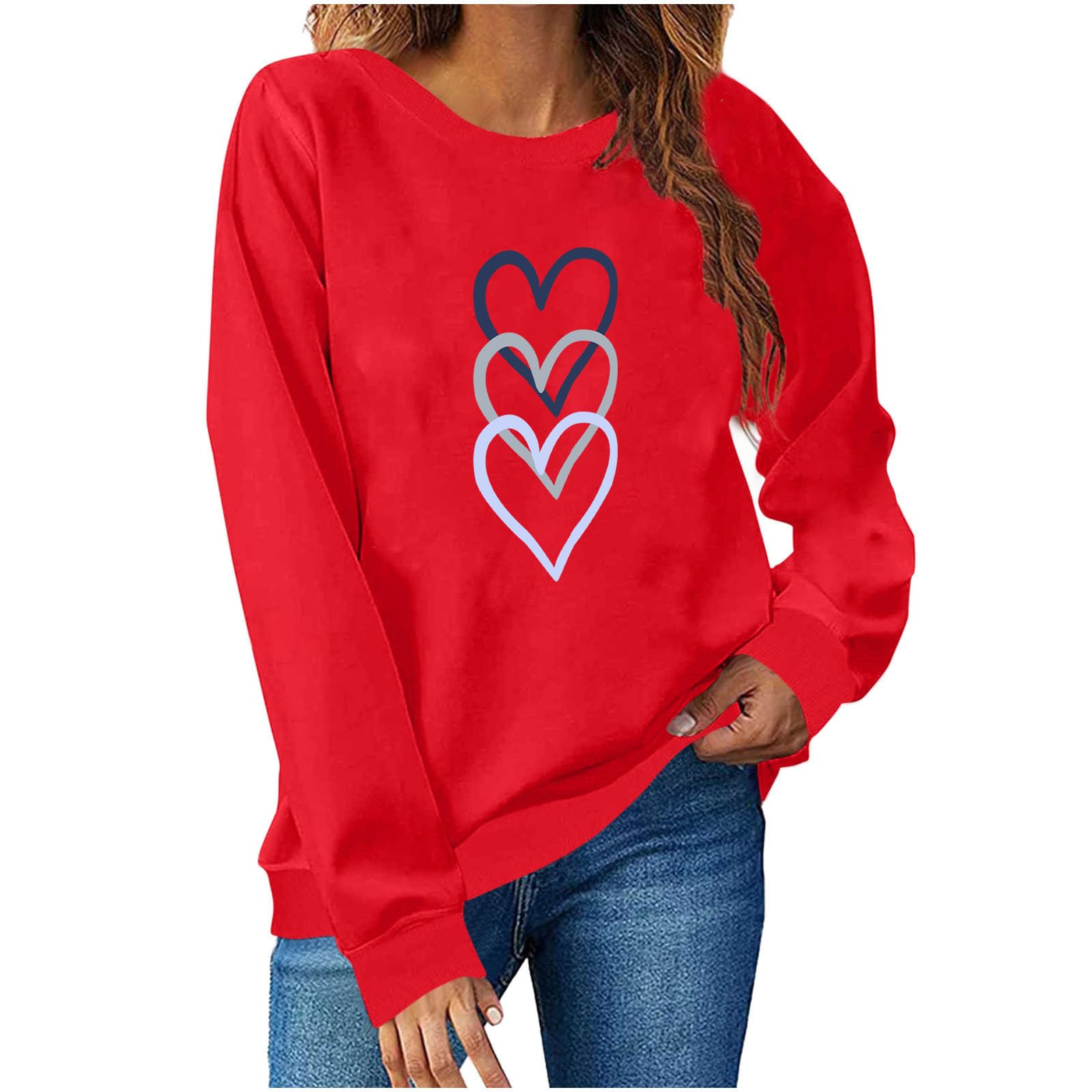 

Women s Casual Fashion Valentine s Day Print Long Sleeve O,Neck Sweatshirts Pullover Top XXXL