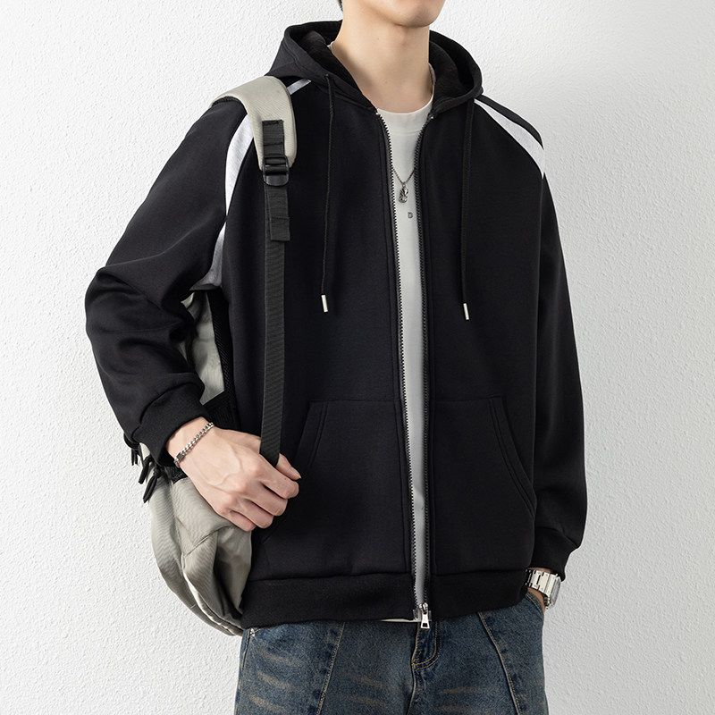 Foreign Trade Surplus Casual Hooded Zip-Up Sweatshirt for Men, New Spring and Autumn Color-Blocking Student Versatile Sports Loose Jacket
