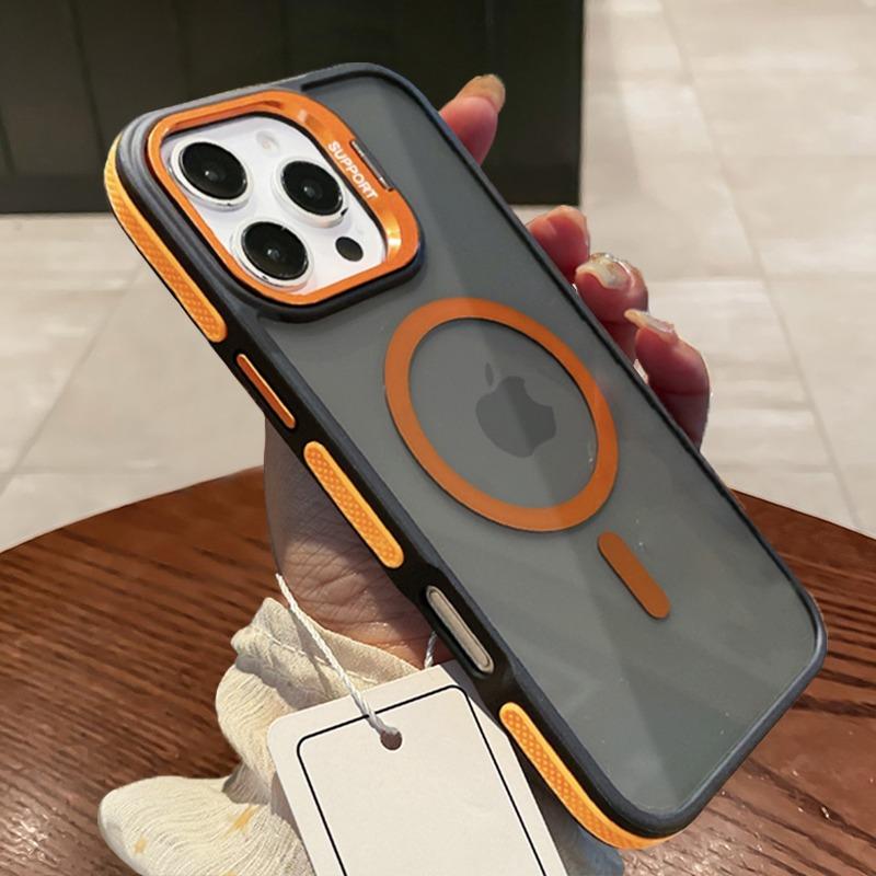 Black Transparent For Magsafe Bicolor Magnetic Case For iPhone 16 15 14 13 12 11 Pro Max Plus Stand Translucency Cover