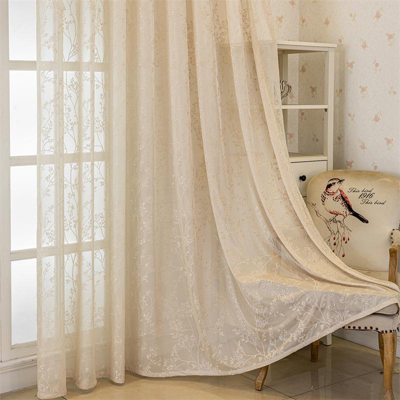1pc Branch Embroidery Sheer Curtain 1PC Vintage Design with Grommet Hanging for Living Room Bedroom Balcony Kitchen Ready Made