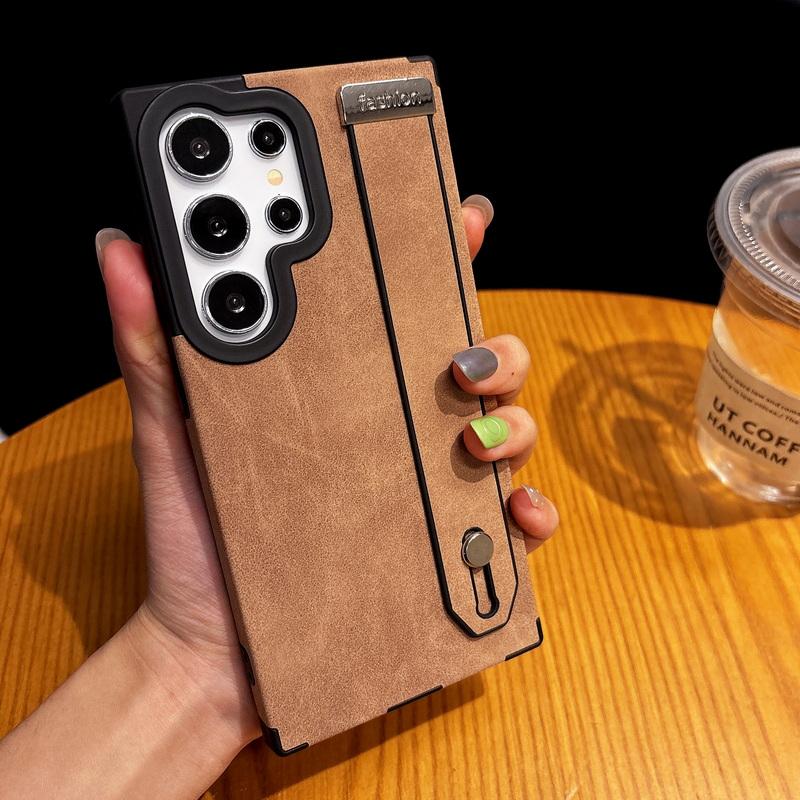 

Розкішний браслет шкіряний магнітний чохол для телефону для Samsung S25 Ultra S24 Plus S23 S22 Ультраматовий протиударний бездротовий зарядний м’який тонкий чохол-бампер Samsung S22 Ultra хакі