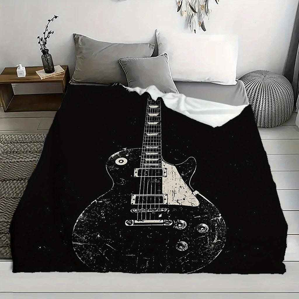 Modern Guitar Pattern Flannel printed blanket suitable for all seasons suitable for living room office sofa and travel 180x250CM